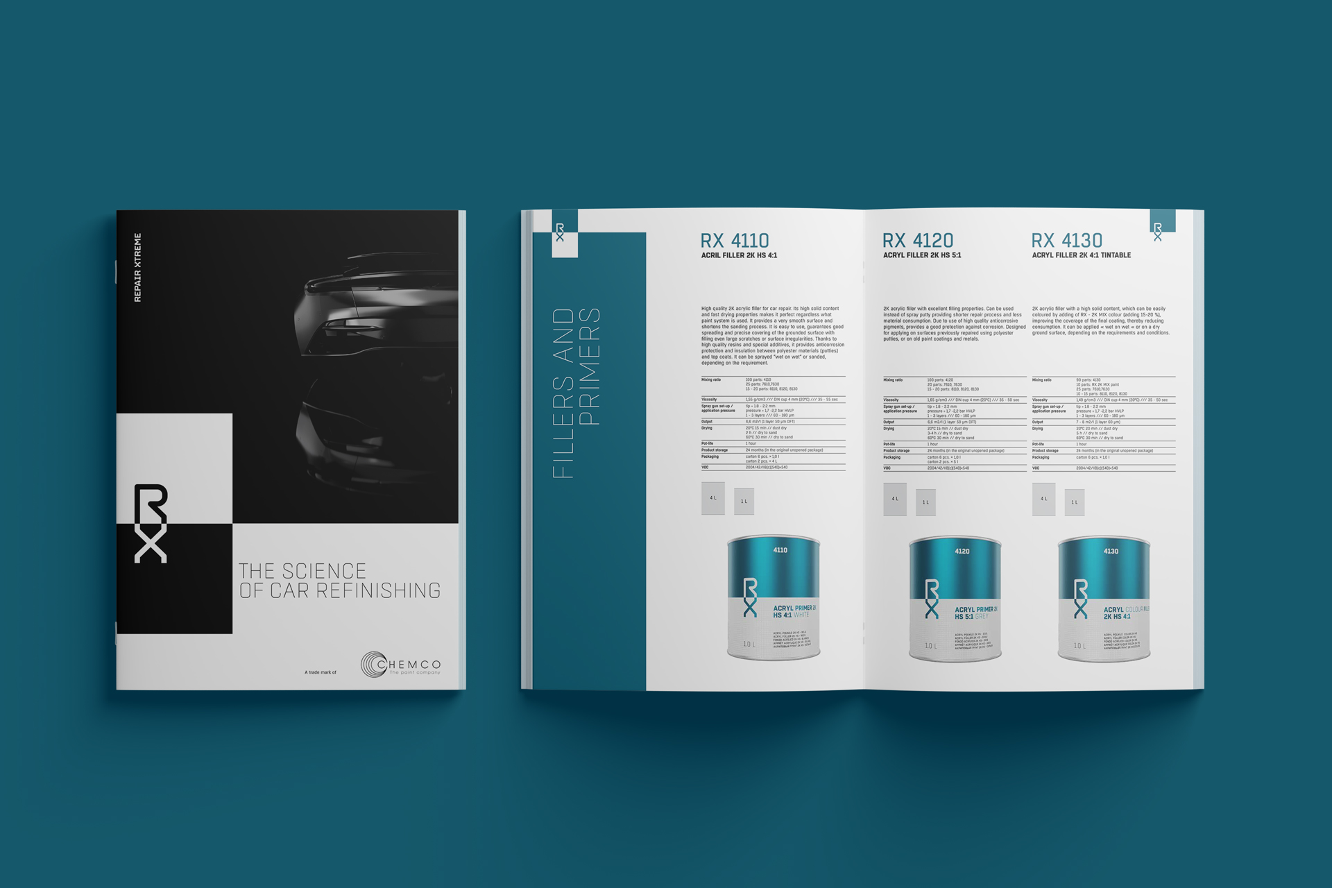 Opened Chemco RX Repair Xtreme company product catalogue displaying the layout and graphic design.