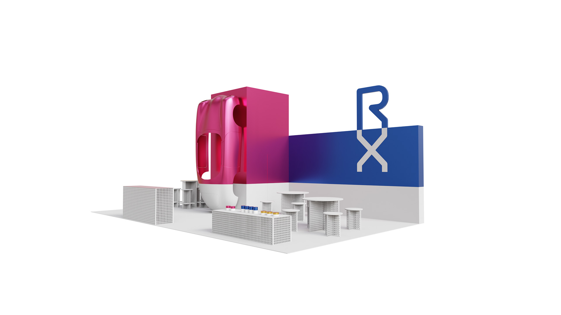 Chemco Repair Xtreme trade fair boot concept computer visualisation on white background, right-side perspective view.