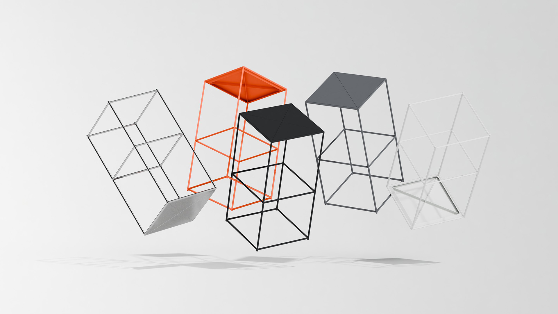 Visualisation of the INO trade fair custom furniture design, showing the different color and material options of the chair.