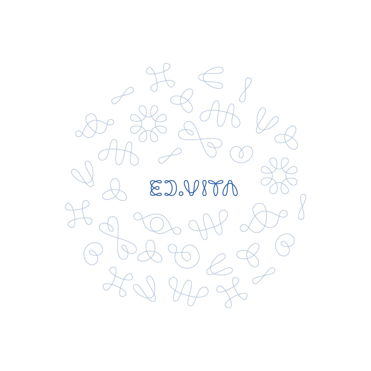 ED.VITA line-based logo encircled by soft blue linear illustrations illustrating each section of the award themes focused on sustainability and design excellence.