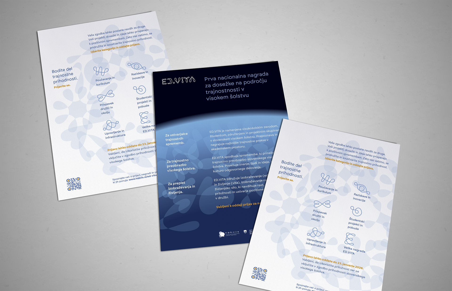An example of ED.VITA graphic identity in stationary design, showing both sides of a A5 flyer.